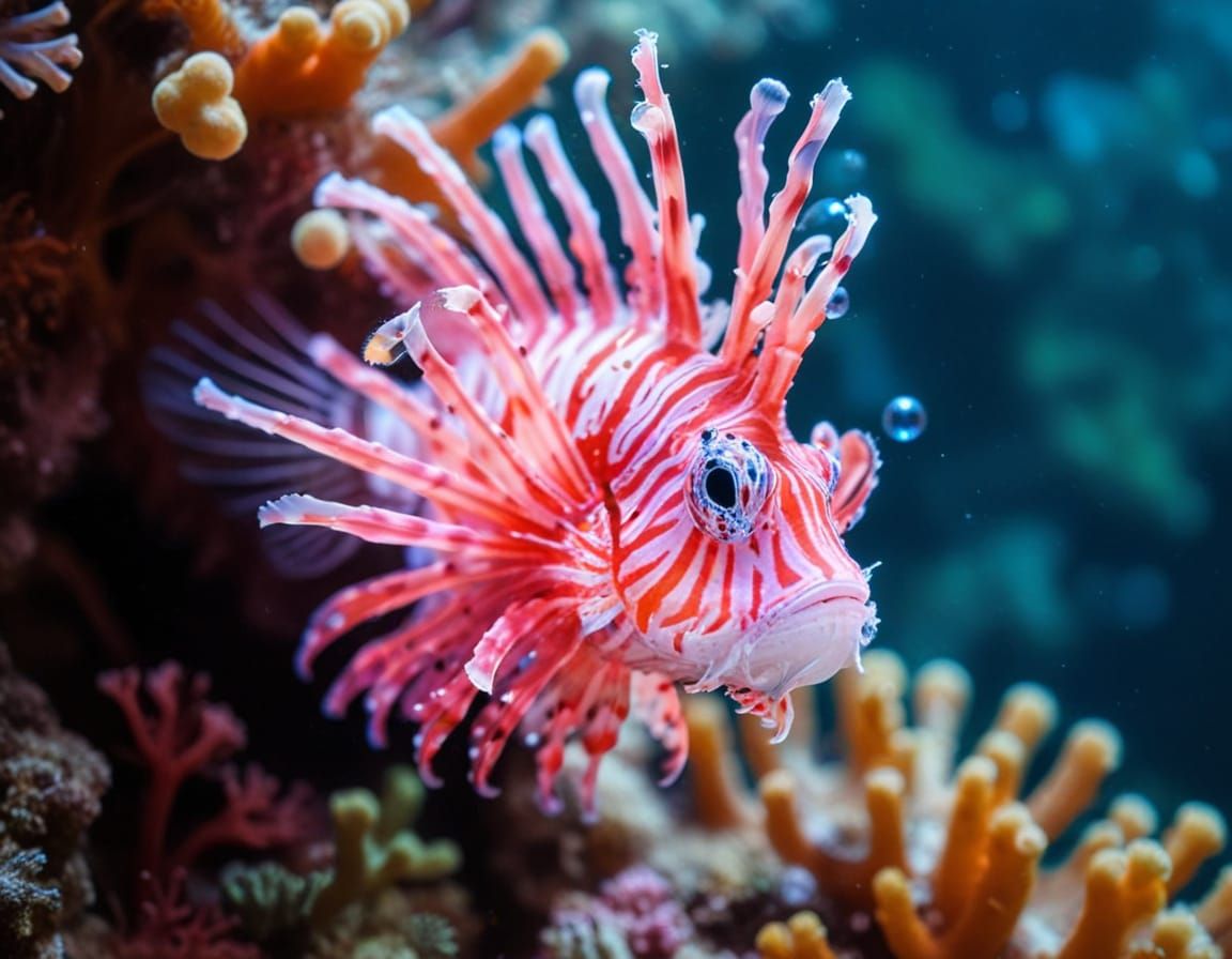 Glowing Lionfish in Coral Forest