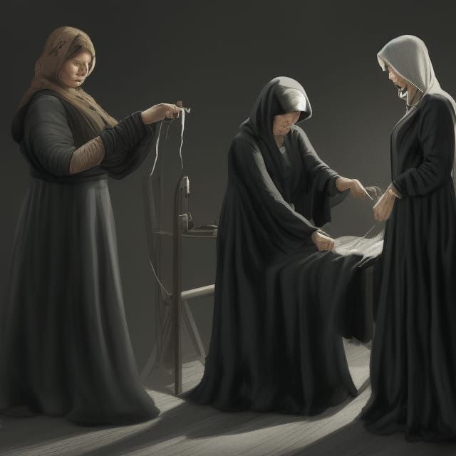 The Three Fates Cutting Thread, Art Nouveau Style