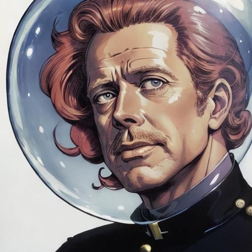 Sci-Fi Prisoner in Bubble, Art Nouveau Illustration