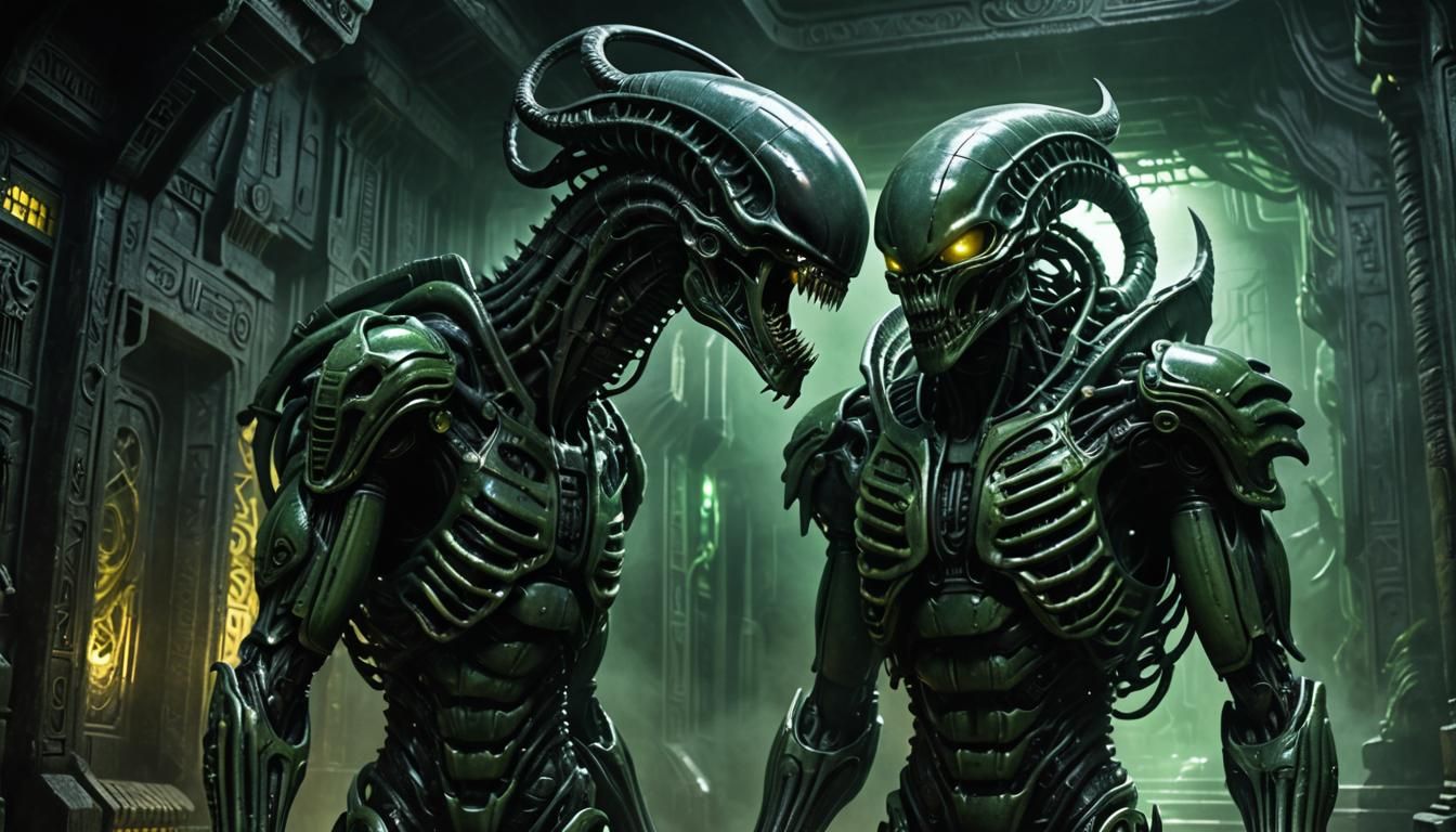 Xenomorph in Biomechanical Alien Temple, Eerie Concept Art