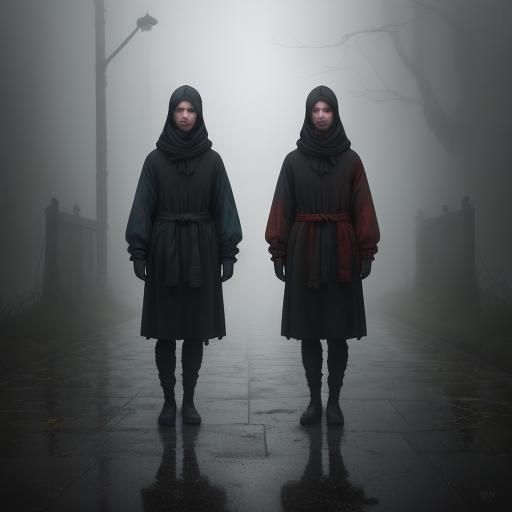 Surrealist Oil Painting of Identical Twins in an Abandoned A...