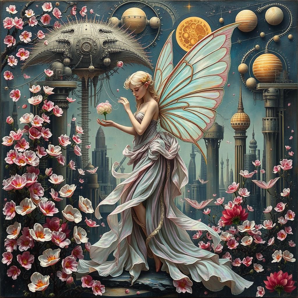 Ethereal Elf Fairy in Surreal Art Deco Dreamscape