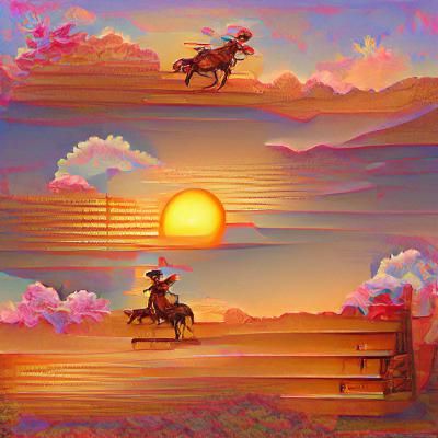 Vintage Cowboy Sunset Illustration in 8K