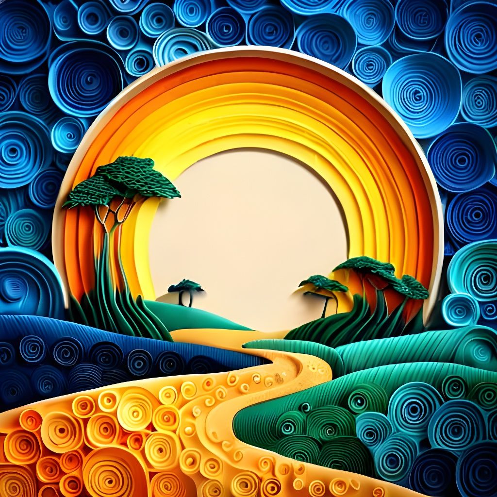 Surreal African Sunrise in Paper Quilling Style