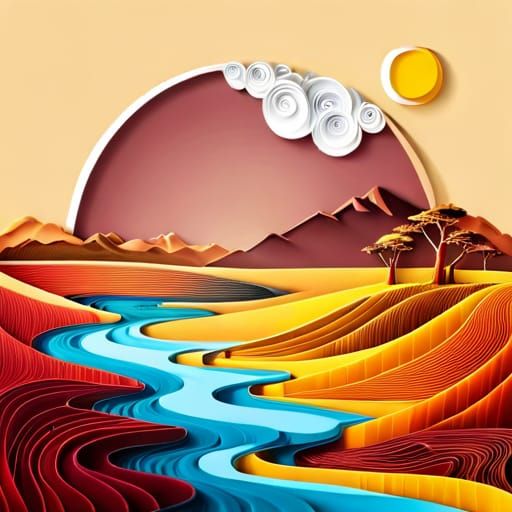 Surreal Sunrise Over African Landscape Quilling