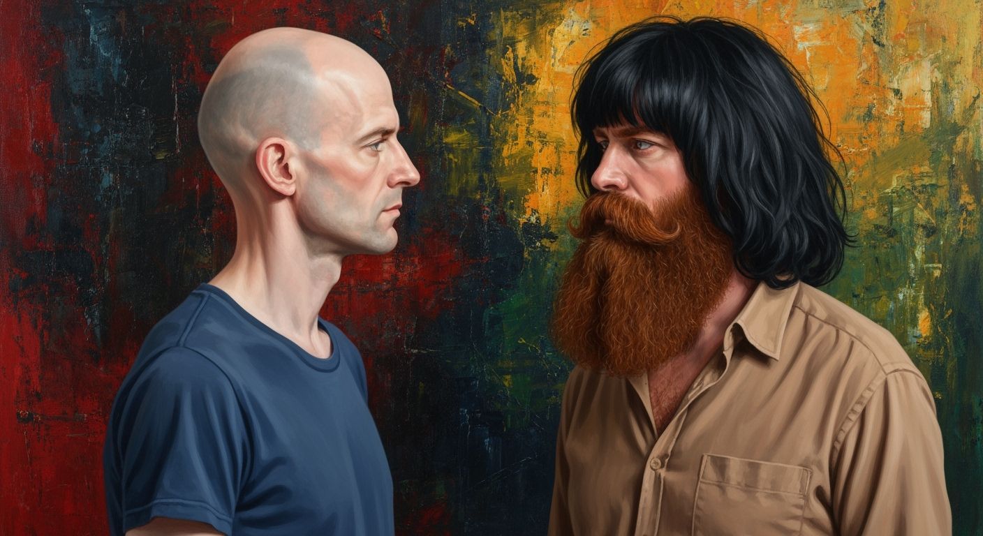 Abstract Painting of Two Men with Contrasting Appearances