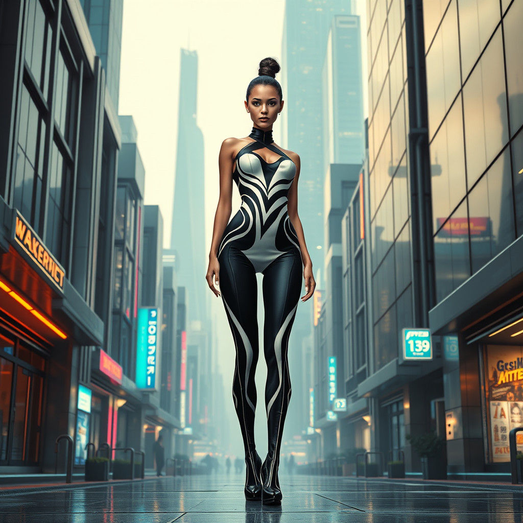 Futuristic Fashion in a Cyberpunk Cityscape