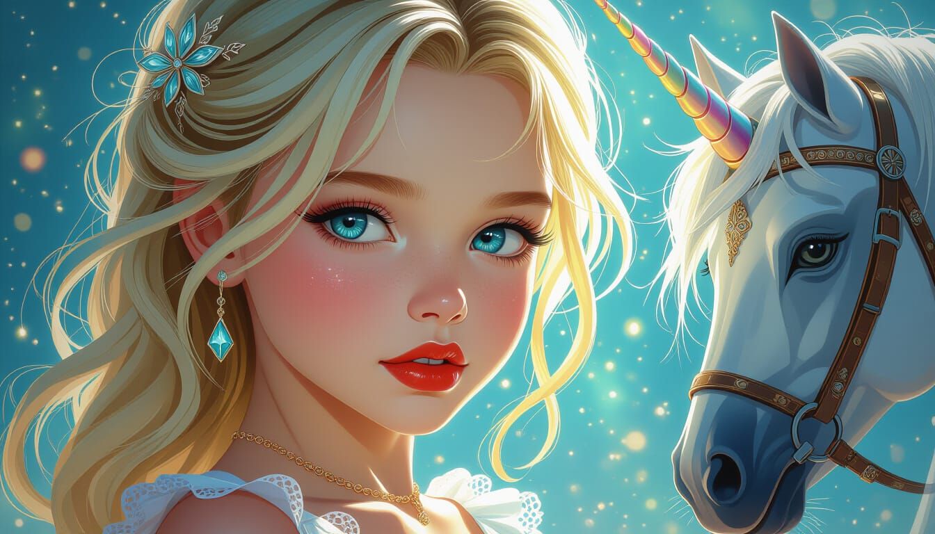 Girl Summons Unicorn with Magic: Fantasy Art