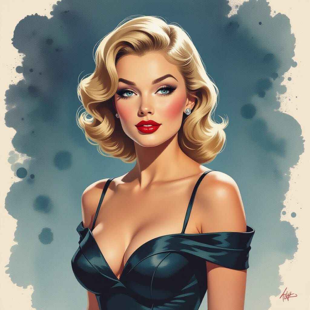 1950s Pin-Up in Surrealist Watercolor Style