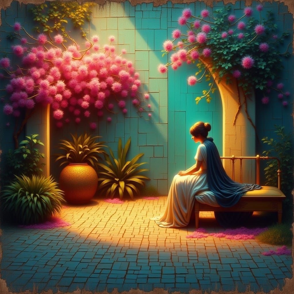 Surreal Courtyard Scene in De Chirico Style