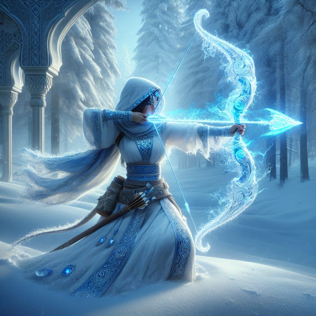 Middle-Eastern Archer in Snowy Forest: Fantasy Concept Art