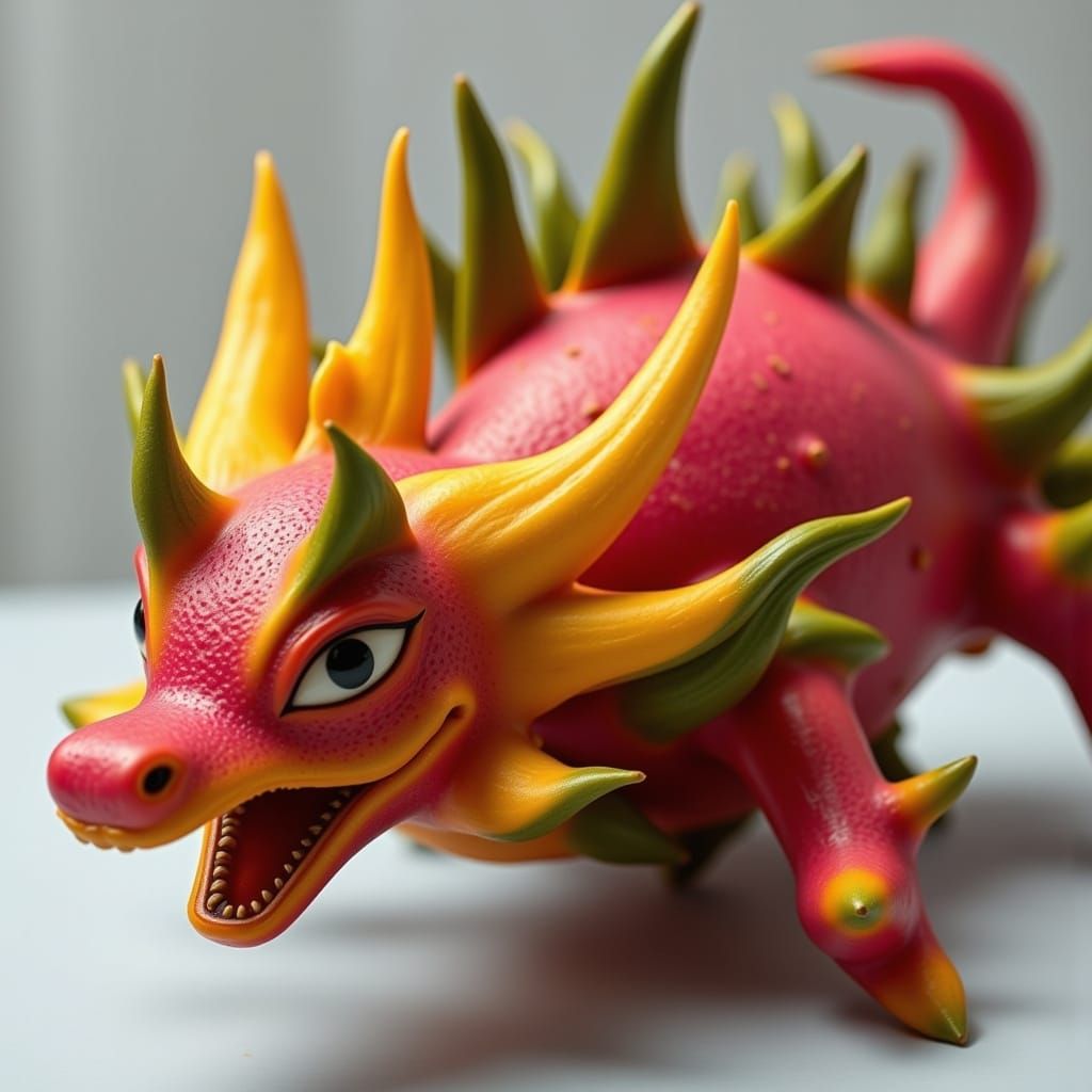 A dragon made from dragonfruit. <lora:TropicArcana 2p0:1.0>