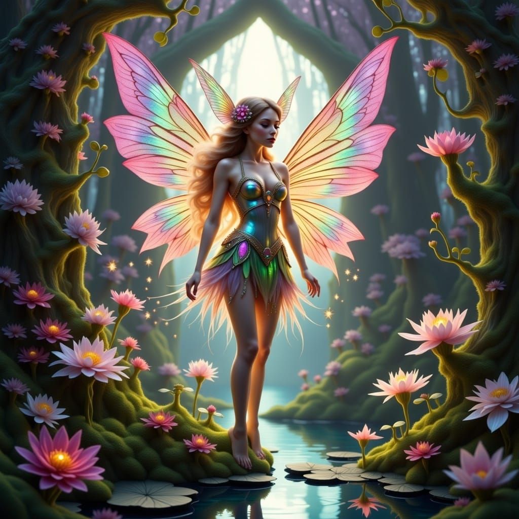 Luminous Fairy in Dreamlike Village
