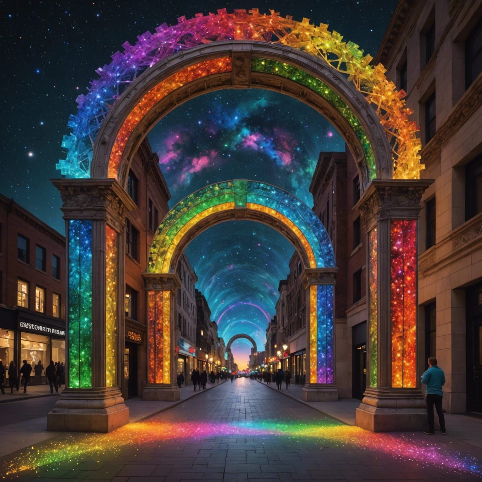 Cosmic Rainbow Gateway: A Hyperrealistic Optical Illusion
