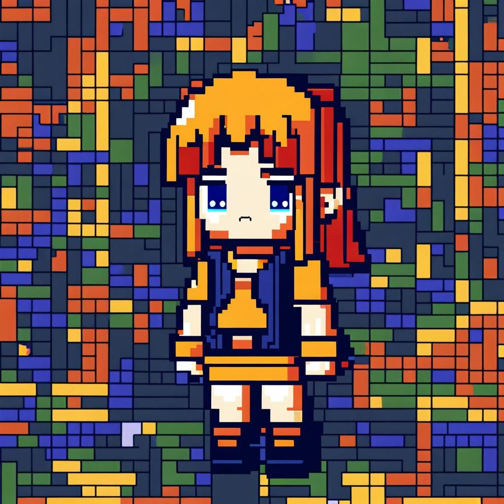 8-Bit Anime Girl Digital Art