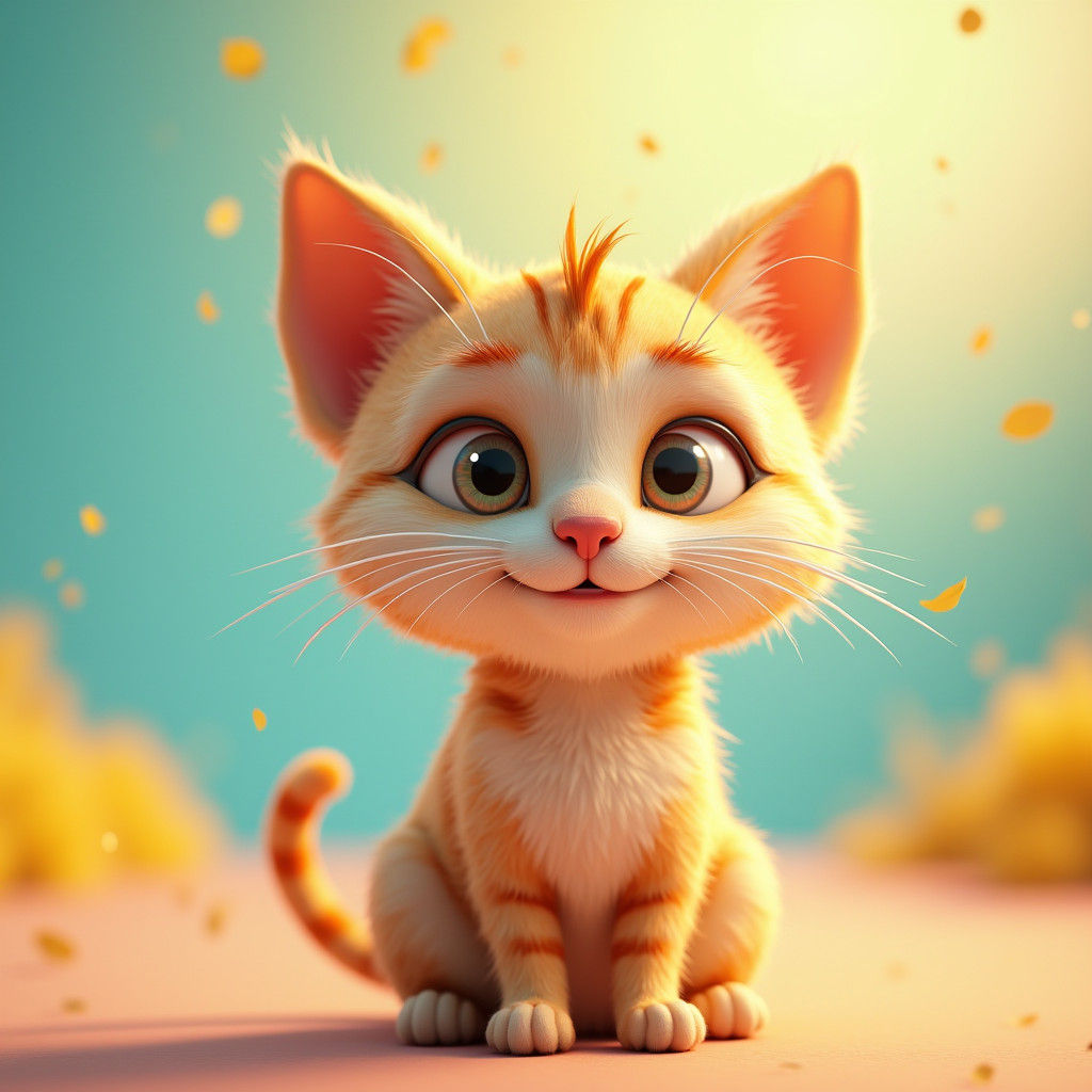 Adorable Cat in Vibrant 3D Rendered Environment