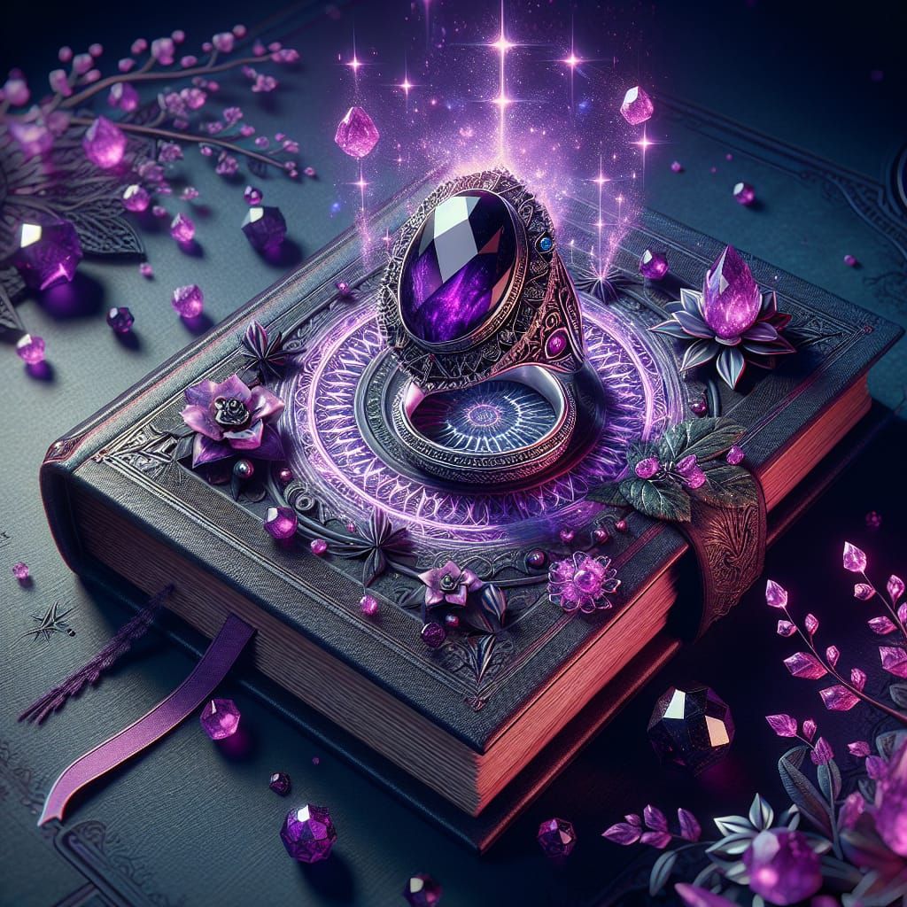 Magical Jade Ring and Book in Matte Painting Style