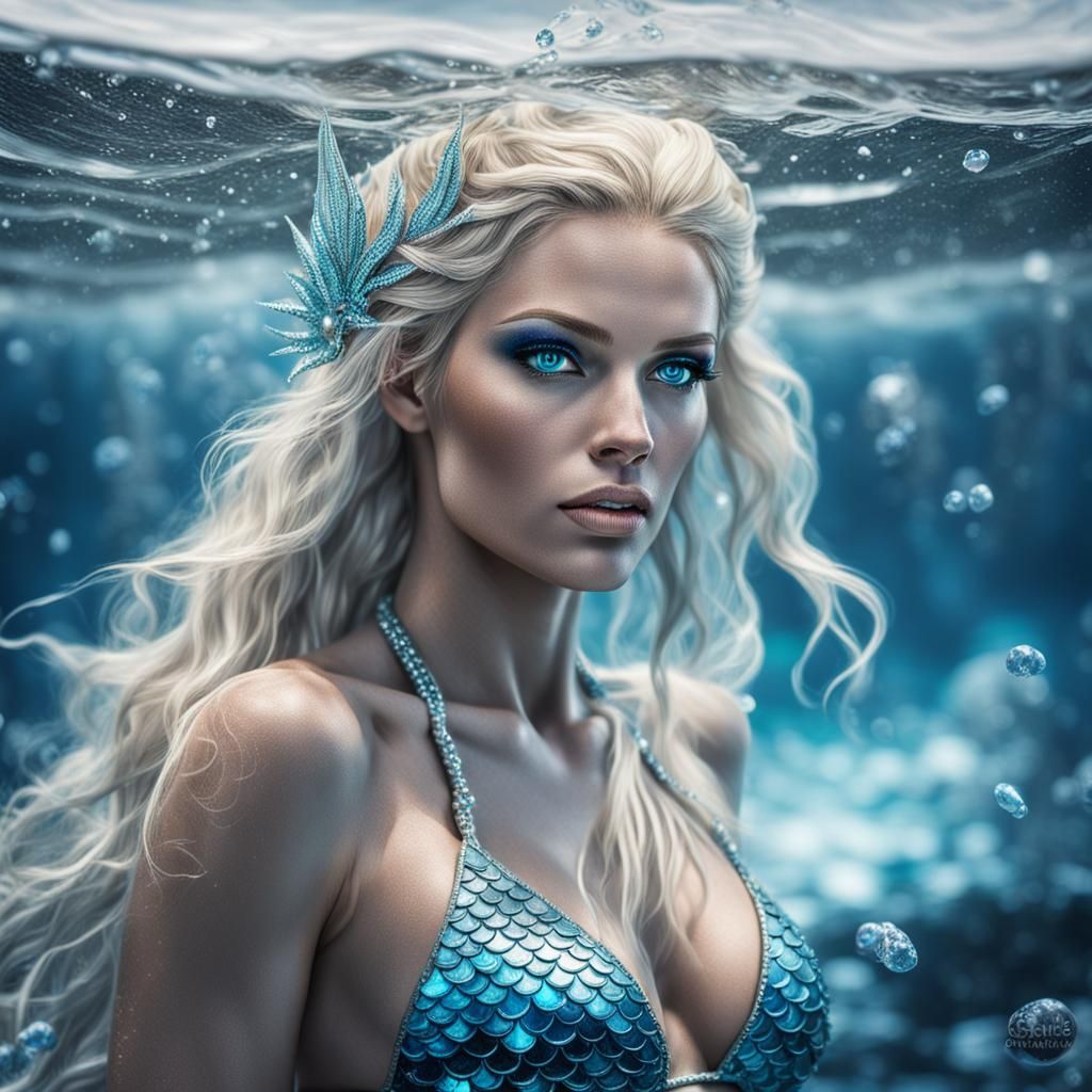 Mermaid Ice Queen in Hyperrealistic Style