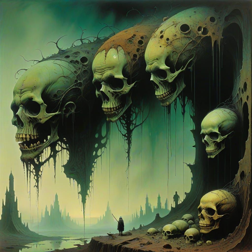 Grotesque Still Life in Dark, Eerie Atmosphere