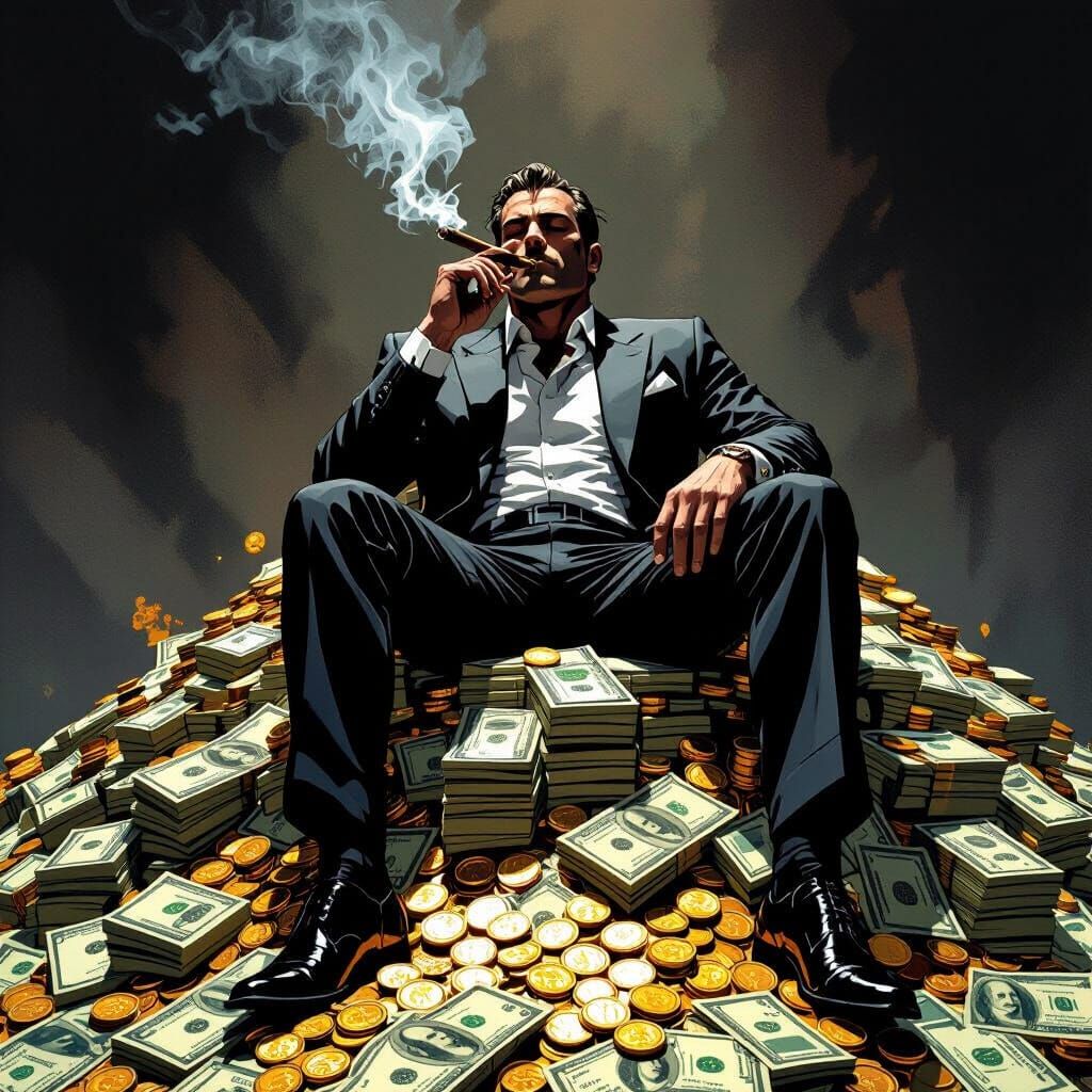 Man on Cash Mountain Smoking Cigar in Noir Style