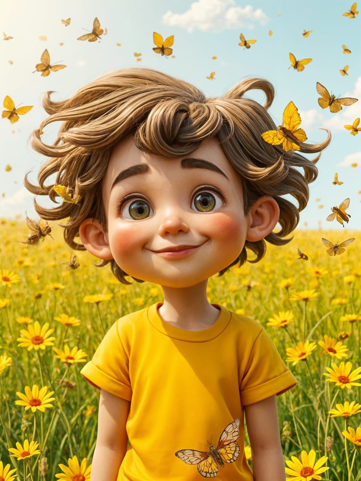 Boy with Curly Hair in Cinema4D Style