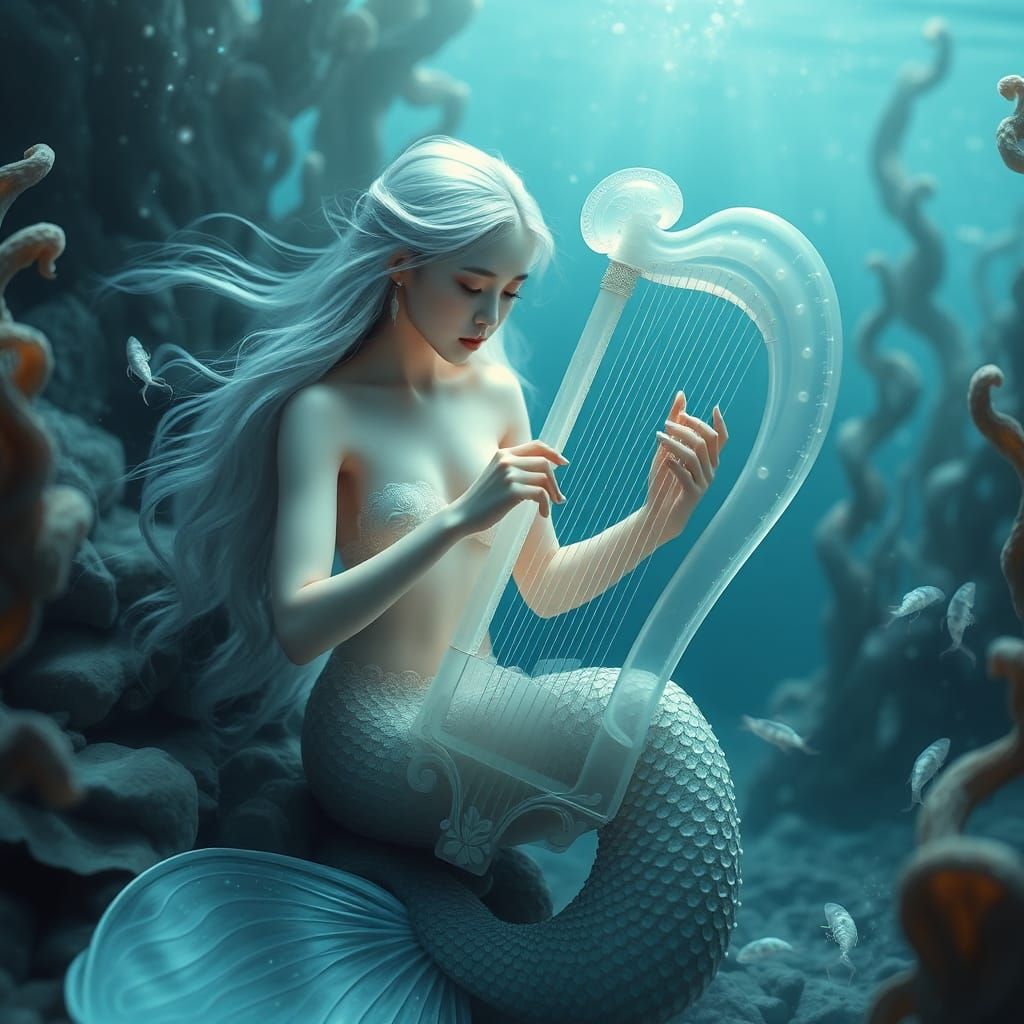 Ethereal Mermaid's Ocean Song in Dreamy Style