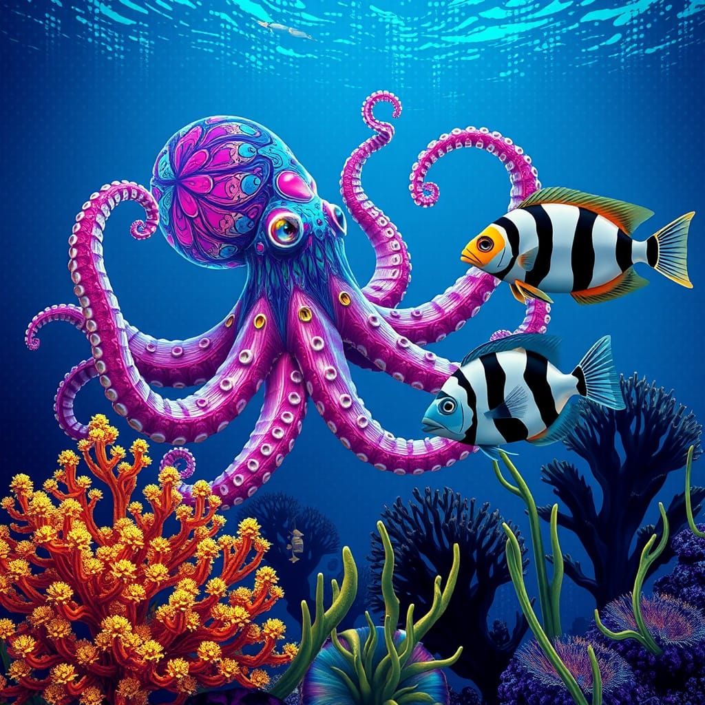 Surreal Oceanic Dreamscapes in Vibrant, Fractal-Inspired Col...