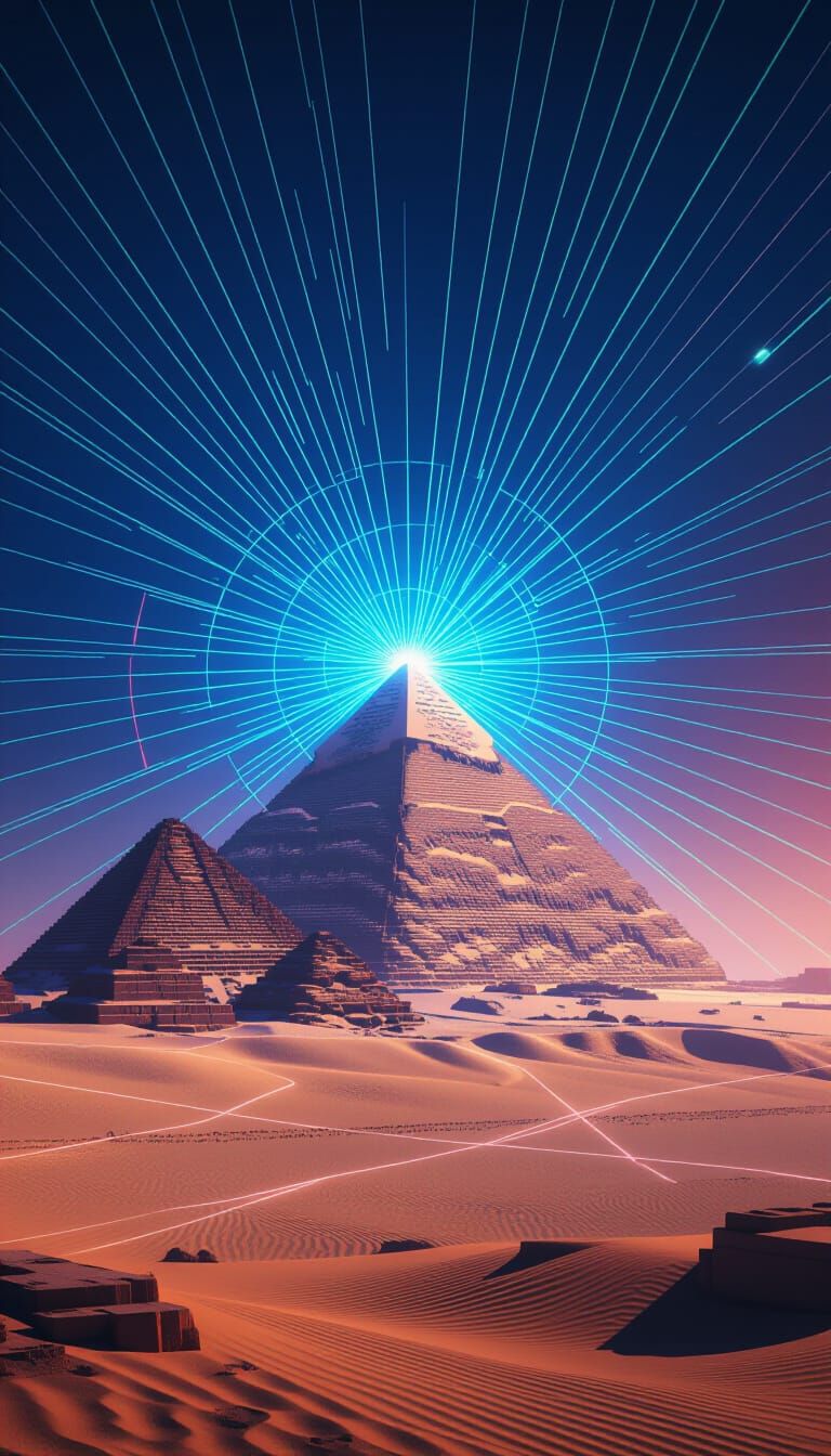 Pyramids Aligned with Global Energy Grid, Neon Hologram