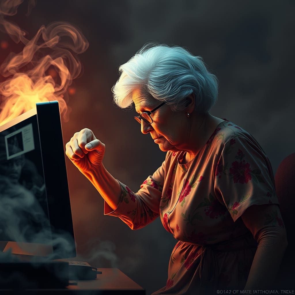 Elderly Woman Fights Technology in Dramatic Scene