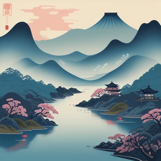 Hiroshige ukiyo-e meet Juan Miro..