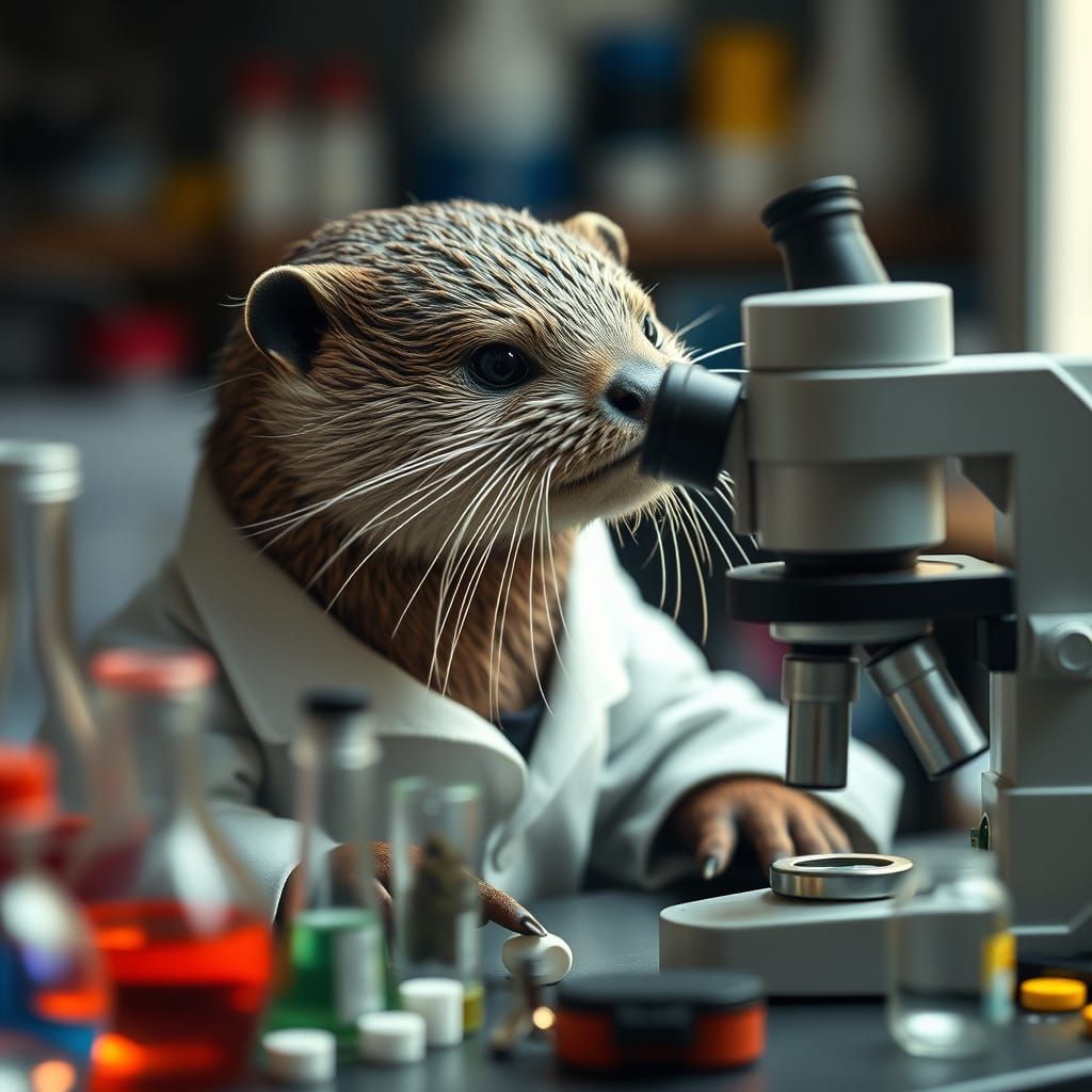 Otter Scientist Discovering Microscopic World