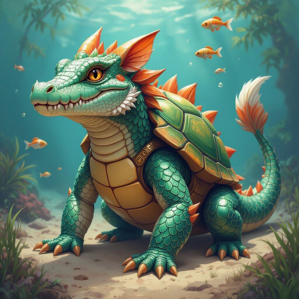 Surreal Reptilian Creature With Mixed Animal Parts