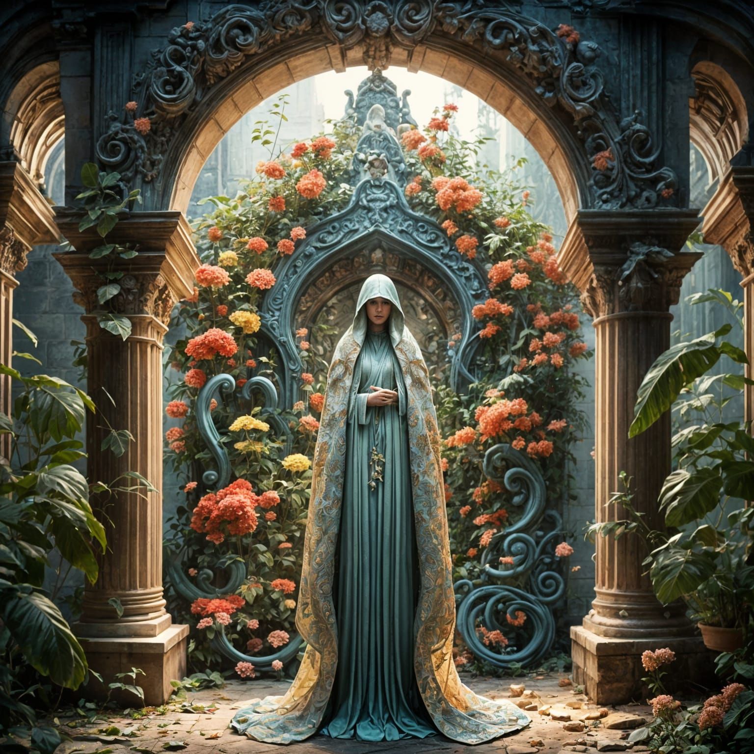 Figure in Flowing Robes Beneath Archway