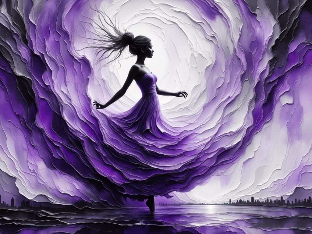Surreal Dancer Silhouette in Pulsing Purple Aura