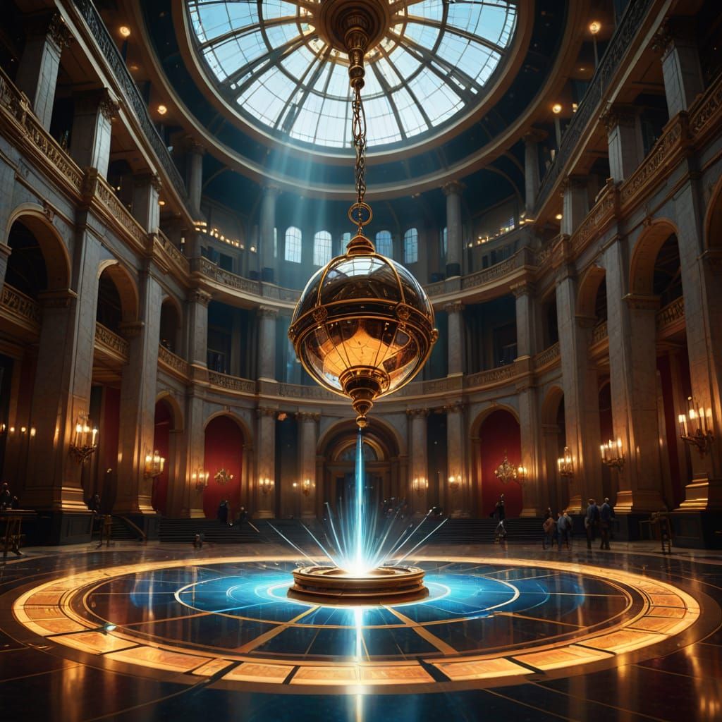 Foucault Pendulum Swinging in Grand Hall