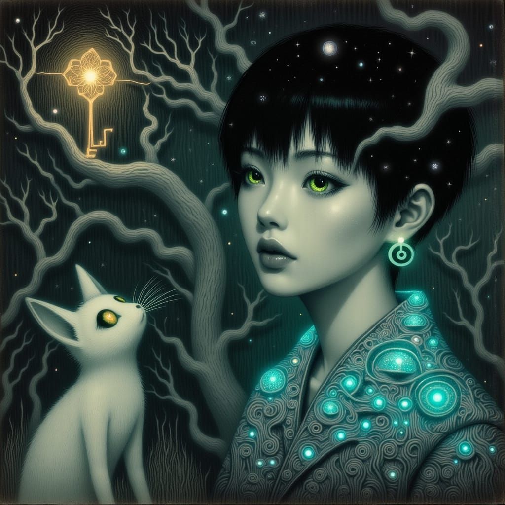 Ethereal Japanese Woman Lost in Mystical Dreamscape