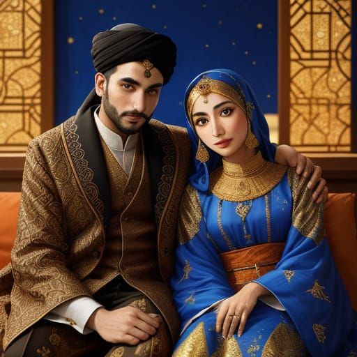 Kashmiri Couple in Whimsical Fusion Art Style