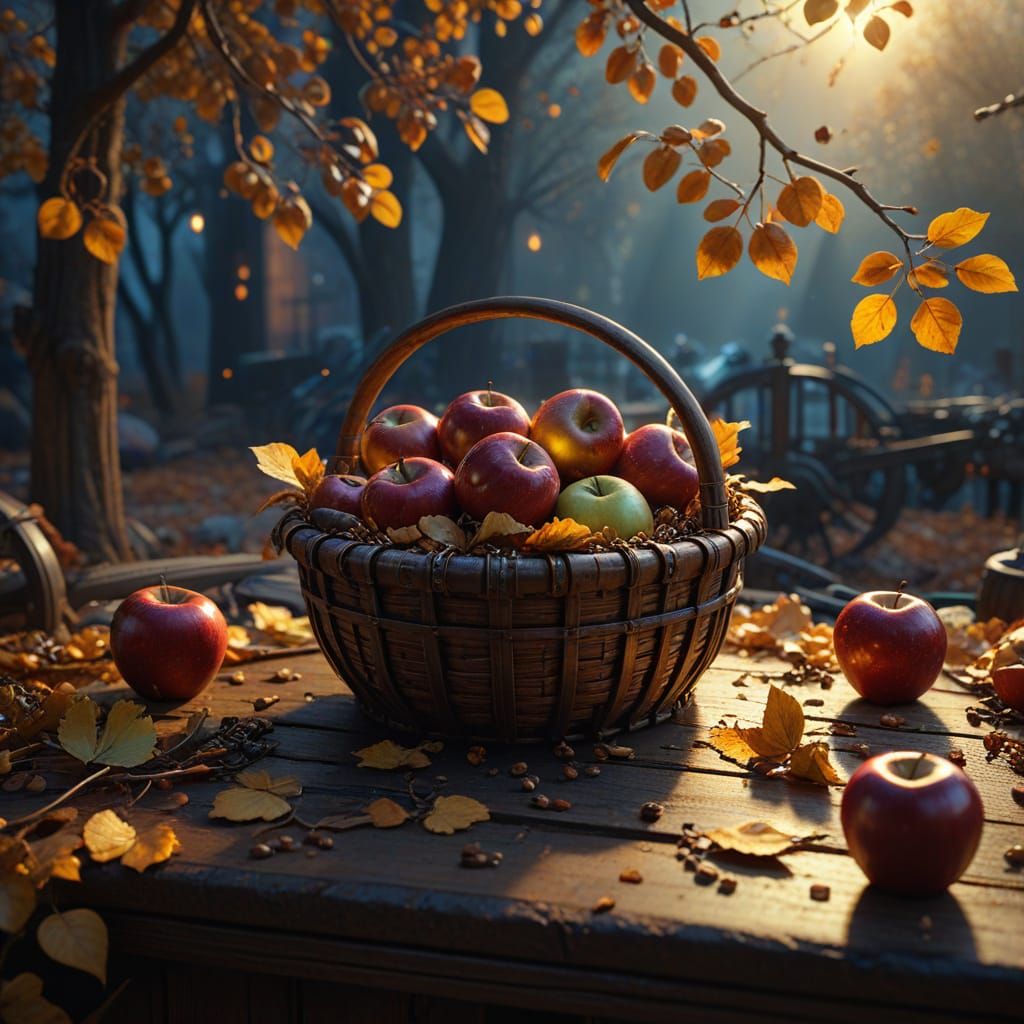 Autumnal Masterpiece: Glowing Mechanical Apple Amidst Cozy H...