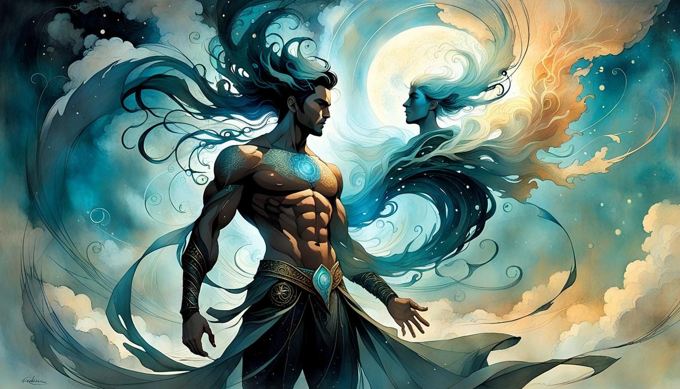 Air Elemental Man in Fantasy Illustration Style