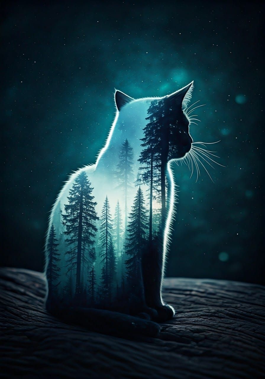 Dreamy Universe Inside Black Cat Silhouette