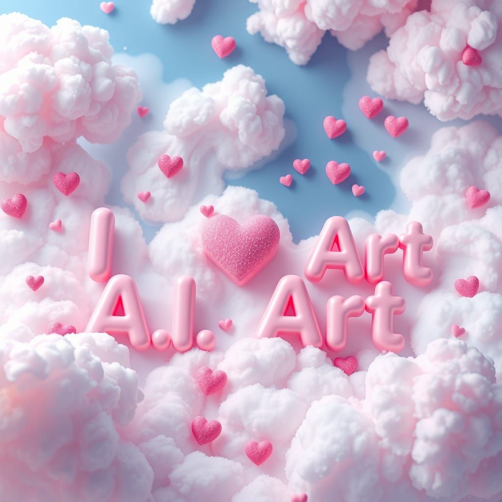 Whimsical Anime Clouds with Gummy Hearts and 3D Typography