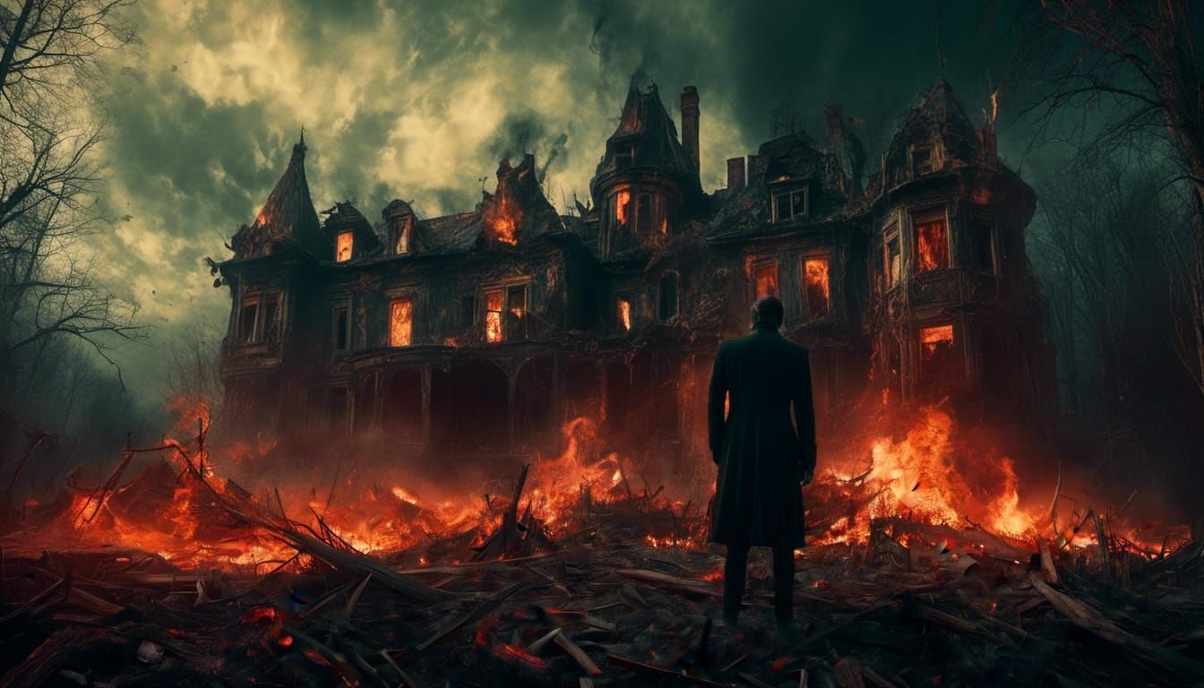 Burning Mansion: Dark Fantasy in the Style of Doré