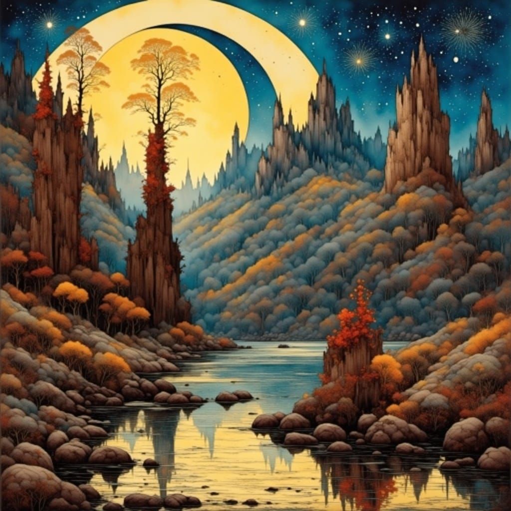Enchanted Landscape Illustration in Fairy Tale Style
