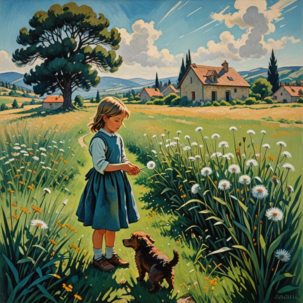 Dandelion Child: Impressionistic Ghibli Meadow Scene