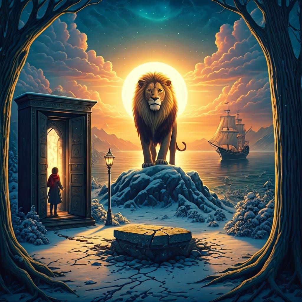 Regal Lion Reigns Over Enchanted Narnia Landscape