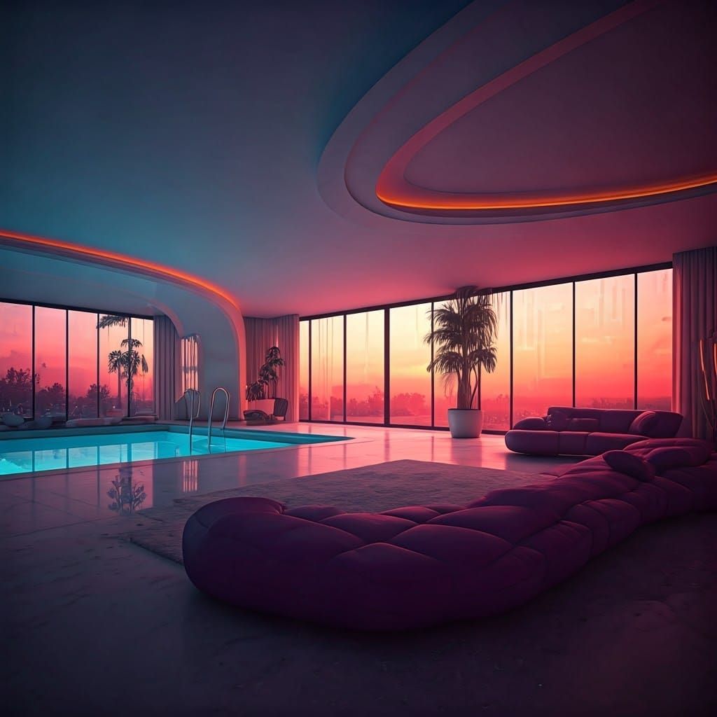 Luxury Futuristic Home Interior in Modern Space Age Style wi...