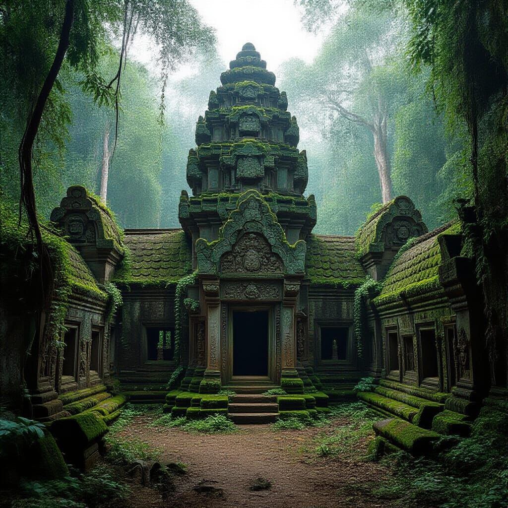 Abandoned Jungle Temple Overgrown with Vines