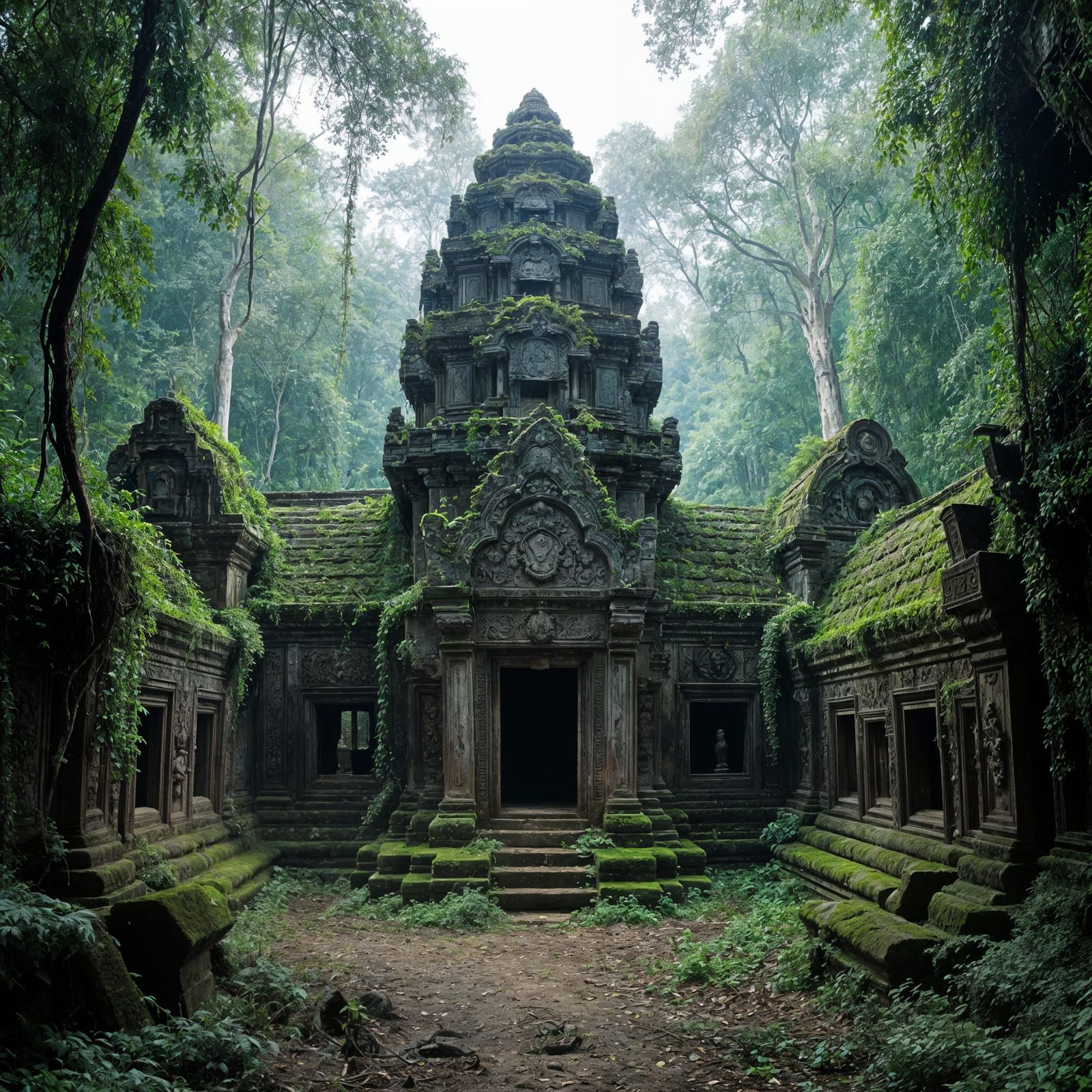 Abandoned Jungle Temple Overgrown with Vines