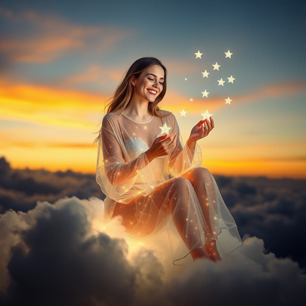 Celestial Woman on Cloud Examining Stars