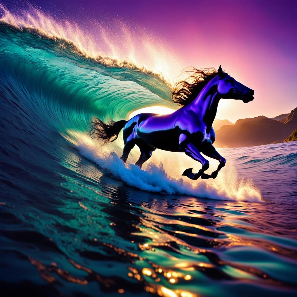 Aquatic Centaurs Spearfishing in an Ocean Wave